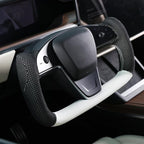 MEWANT Hand Stitched White Leather Steering Wheel Cover Wrap for Tesla Model S 2021-2023 / Model X 2021-2023 Steering Wheel Accessories
