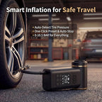 5-in-1 Portable Tire Inflator and Car Vacuum Cordless, 150PSI Smart Air Compressor with Auto Shut-Off, Powerful Suction Handheld Vacuum for Pet Hair, Blower Function, LED Light
