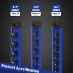 WORKPRO Magnetic Socket Organizer Set, 3-Piece Aluminum Alloy Socket Rail, Heavy Duty Socket Holder, Socket Rack Kit 1/4-Inch