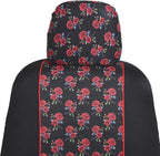 BDK Red Rose Car Seat Covers for Front Seats, 2 Pack – Flower Pattern Front Seat Cover Set with Matching Headrest, Sideless D
