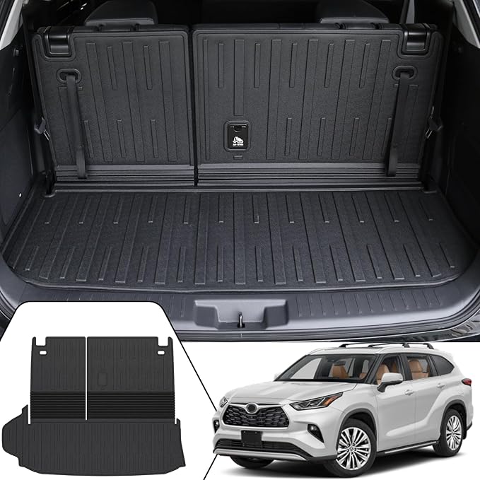 Cargo Mat with Backrest Mat for 2020-2024 2025 2026 Toyota Highlander Car Mat Accessories(Both Hybrid and Gas), TPE All Weather Cargo Liner with SeatBack Cover(Highlander-2 in 1 Trunk Mat)