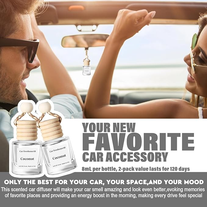 C Classy Car Air Freshener Hanging 2 Pack, Coconut Essential Oil Diffuser for Cars, Long-Lasting Fragrance, Cute Car Accessor