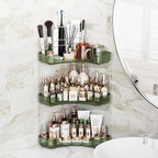 Asayuee 3-Tier Corner Bathroom Counter Organizer with Top Toothbrush Holders,Large Makeup Organizer Countertop with Brush Hol