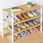 Smiry Bamboo Shoe Rack for Closet, 3 Tier Wooden Stackable Shoe Organizer, Free Standing Shoes Storage Shelf for Entryway, Fr