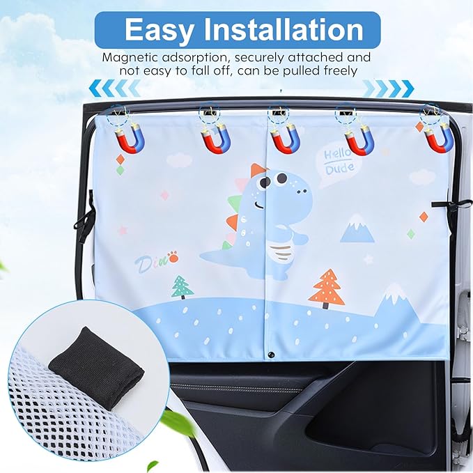2 PCS Magnetic Car Window Shade for Baby,Easy Installation Side Window Sunshades, Universal Fit for Most Cars Friendly Automotive Interior with Cartoon Patterns -for Baby