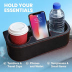 Car Cup Holder, Auto Front Seat Cup Holder, PU Leather Cover Cup Drink Holder, Car Seat Gap Filler Organizer, Side Cup Holder for Car Coin Bucket, Cell Mobile Phone Holder, Black