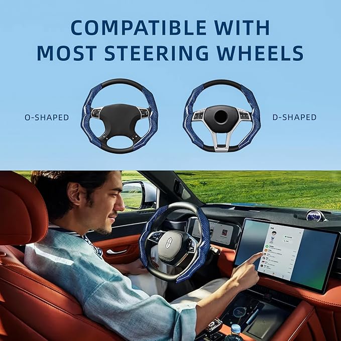 Carbon Fiber Steering Wheel Cover with Anti-Slip Lining and Segmented Design 2pcs Universal Steering Wheel Protector for Men 