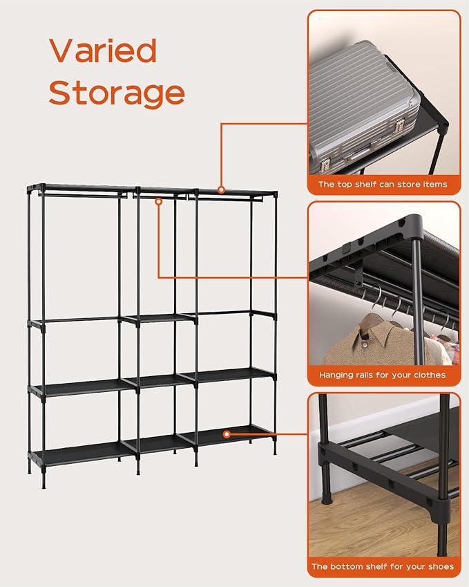 CASAMAYA Clothes Rack, Portable Closet, 71.7 Inch Large Capacity Wardrobe Closet, Clothes Storage Organizer with Shelves and 