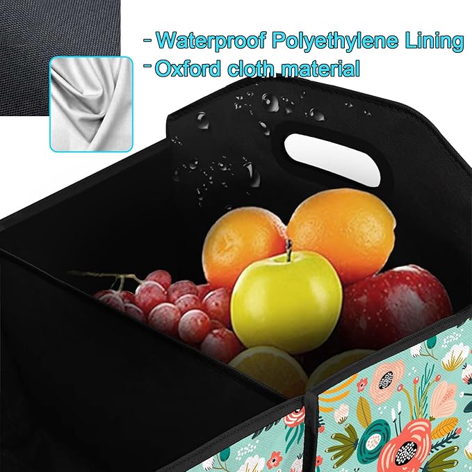 Flower Car Trunk Organizer Storage Box Collapsible Non-Slip Automotive Organizer Vehicle Organization