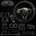 Black Bling Car Accessories Set - 27 Pieces Car Interior Kit with Rhinestone Steering Wheel Cover, Diamond License Plate Frame, Phone Holder, Coaster & Hook, Great Gift for Drivers
