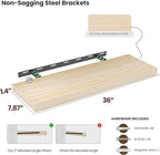 Vivelove Natural Wood Floating Shelves 36”，8 inch Deep Floating Shelf with Invisible Brackets, Unfinished Wall Shelves for Li
