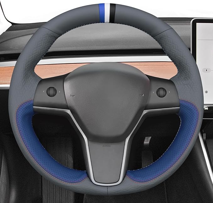 MEWANT Hand Stitched Steering Wheel Cover for Tesla Model 3 2017-2023 / Model Y 2020-2023 for Tesla Model 3/Y Accessories