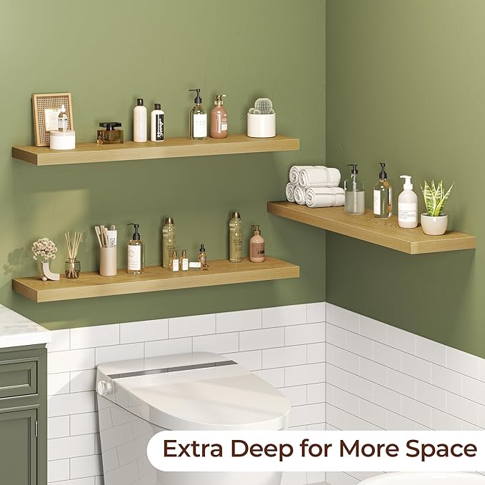 Fun Memories Floating Shelves for Wall 40 Inch Set of 3, Farmhouse Floating Shelves with Invisible Heavy Duty Bracket, 10 Inc