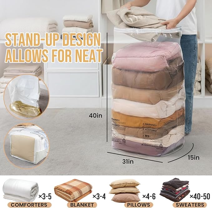 TAILI 10 Pack Vacuum Storage Bags, Jumbo Cube Space Saver Bags (31x40x15 Inch), Extra Large Vacuum Seale Bags for Comforters 