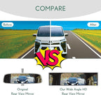 Universal Clip-on Wide Angle Mirror, Panoramic Flat HD Rearview Mirror, Anti Glare, Clear Tint, Accessories for Car SUV Trucks Vehicles (12"*3") 2-Pack