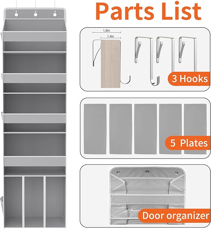 TAHAVICE Heavy Duty Over the Door Organizer with Large Capacity Caddy, Behind Door Storage with 10 Mesh Side Pockets, Back of