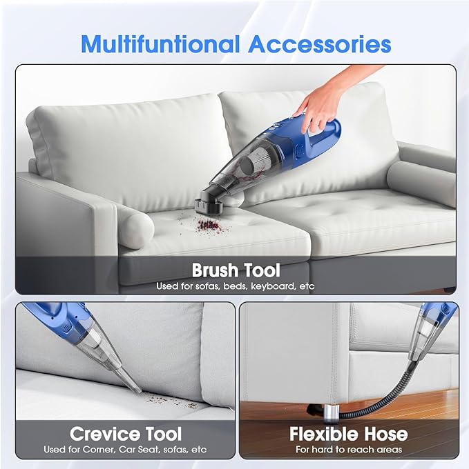 Handheld Vacuum Cordless Rechargeable – 6000Pa Mini Hand Held Vacuum, LED Light, 20–25 Mins Runtime, USB Charging, 500ML Cup 
