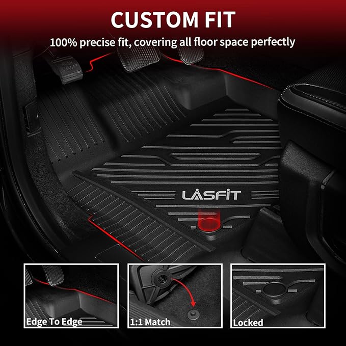 LASFIT Floor Mats for Ford F-150 2015-2026 | F150 Lightning 2022-2025 SuperCrew (Rear w/o Fold Flat Storage) Carpet Floor All Weather Protector TPE Truck Liners- 1st & 2nd Row, 3pcs Black