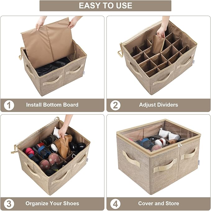 Moteph Shoe Organizer for Closet - Shoe Storage Organizer for Closet Organization with Clear Cover & Adjustable Dividers, Sho