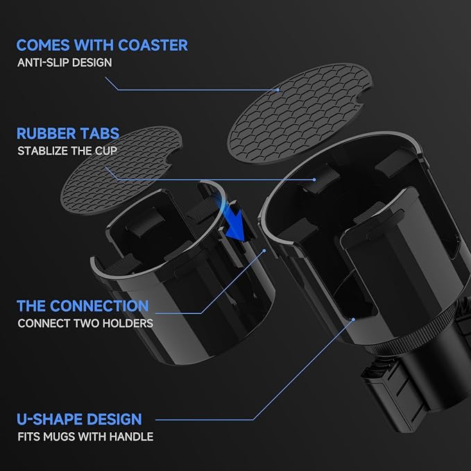 DYLEN Car Cup Holder Expander, 2 in 1 Cup Holder Adapter Extender for Car with Expandable Insert, Fits Yeti, Hydroflask and O