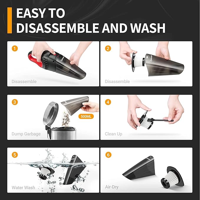 AstroAI Car Vacuum Cleaner, Portable Handheld Vacuum and Car Accessories, 16.4 Ft Cord-12V DC Power, LED Light, w/3 Attachmen