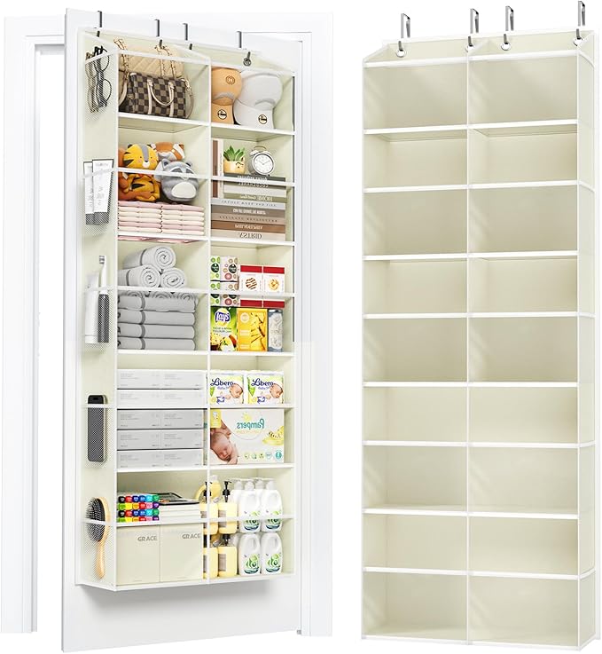 5-Tier Over The Door Organizer with 10 Side Mesh Pockets & Clear Windows, 80 lbs Weight Capacity Hanging Storage for Bathroom