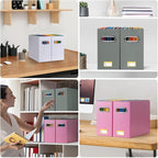 BALEINE File Organizer Box, Cardboard File Folder Organizer with Handle for Letter Size, Portable Collapsible Hanging Filing 