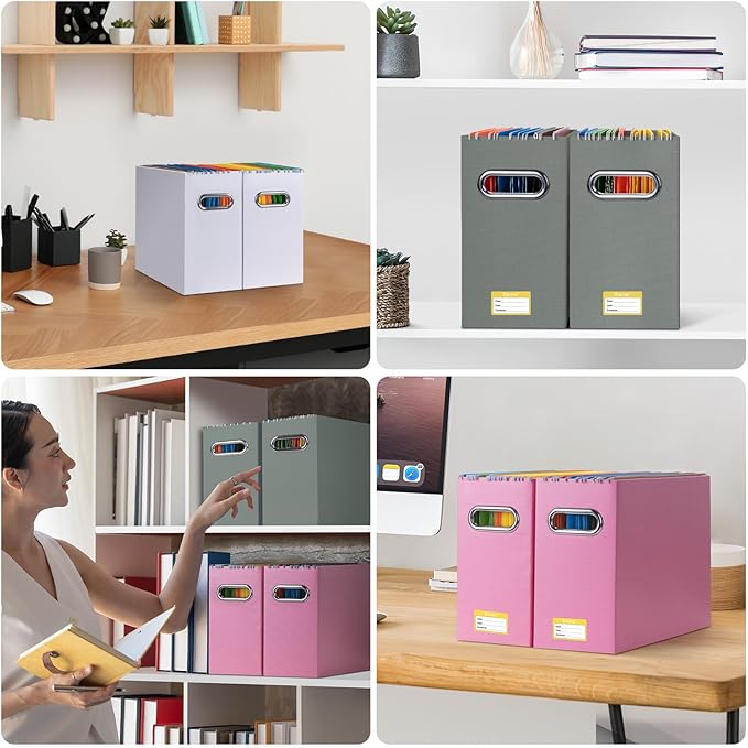 BALEINE File Organizer Box, Cardboard File Folder Organizer with Handle for Letter Size, Portable Collapsible Hanging Filing 