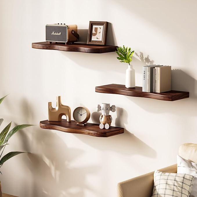 Floating Shelves for Wall, 24 inch Rustic Wooden Floating Shelves, Wall-Mounted Floating Bookshelf, Hanging Shelves with Uniq