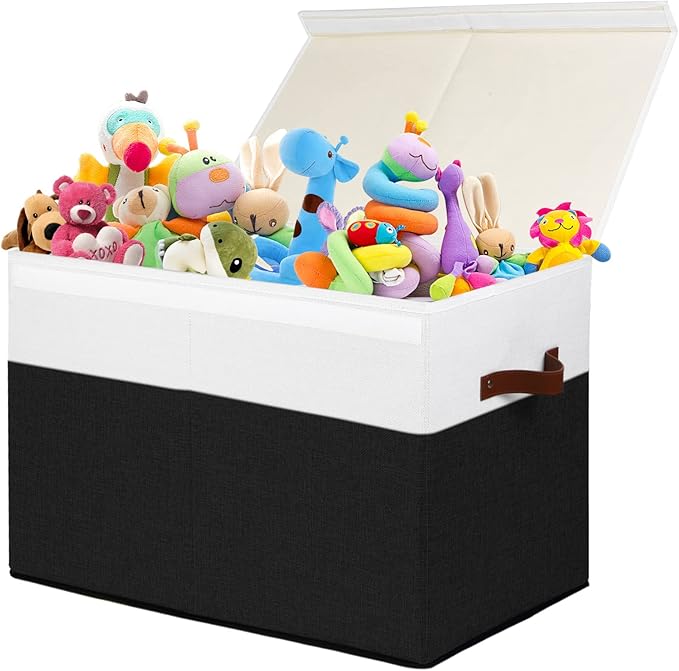 Gowee Large Toy Storage Box with Lid, Sturdy Toys Storage Chest Bin Organizer Basket with Dividers for Kids, Boys, Girls, Nur
