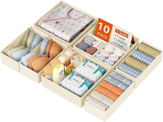 DIMJ Drawer Organizer Clothes 10 Pack - Foldable Baby Organizers and Storage & Dresser Organizer for Bedroom, Closet - Nurser