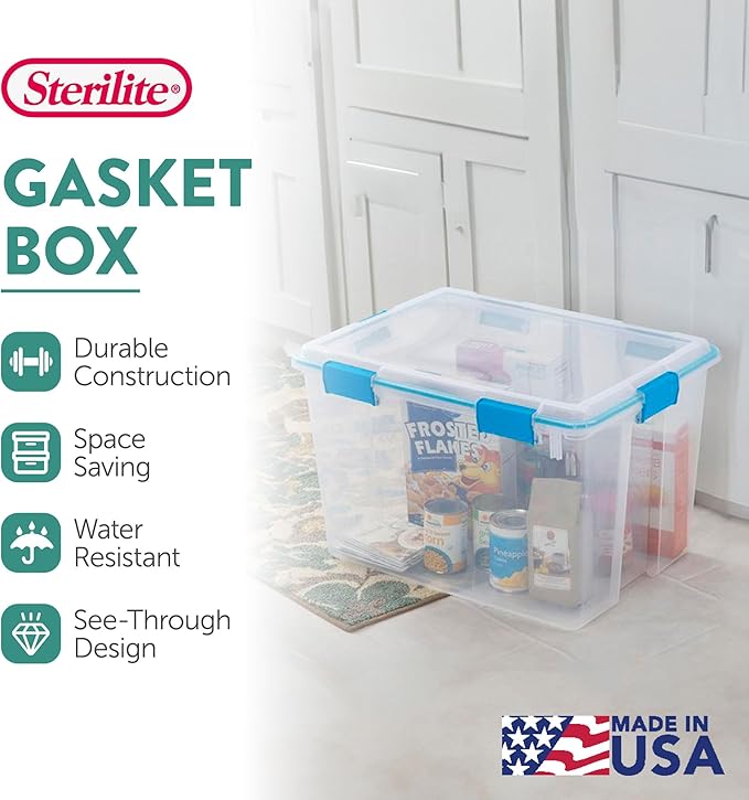 Sterilite 12-Pack Gasket Box, Weather-Resistant Storage Bins with Latching Lids, 80 Quart - Heavy-Duty Organizing Containers 