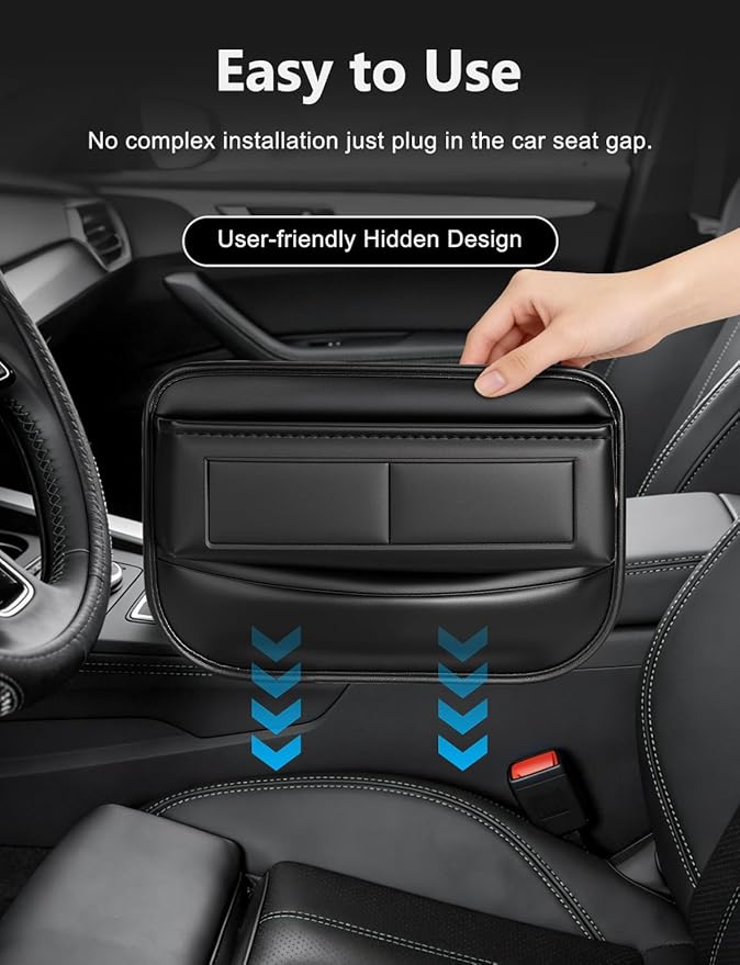 2 Pack Car Universal Fit Seat Gap Filler Organizer, Premium Leather Front Car Gap Filler, Center Console Seat Side Organizer with Card Slots for Car, SUV Truck, Easy Access to Phone, Sunglasses, Key