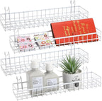 Blulu 4 Pcs 15.75 x 3.94 x 1.97 Inch Metal Grid Wall Baskets with Hooks Grid Wall Shelves Hanging Wire Basket Multi Function 