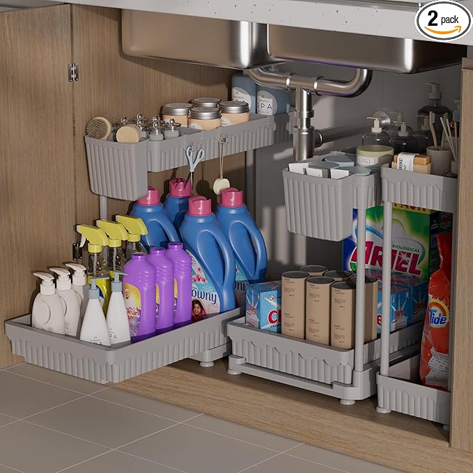 Sevenblue 3 Pack Multi-Purpose Under Sink Organizers and Storage, 2026 L-Shaped Pull Out Cabinet Organizer for Bathroom & Kit