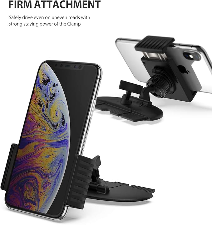 Ringke 2 in 1 CD Slot Car Phone Holder Mount One Touch Premium Adjustable Phone Grip Strong Magnet Clip Cradle for Universal Smartphone - Black