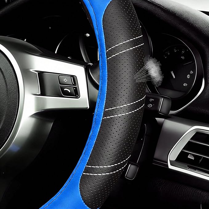 NBTEPEM Customized Auto Car Steering Wheel Cover for Honda Accord, Civic, CR-V, HR-V, Pilot, Microfiber Leather Sport Steerin