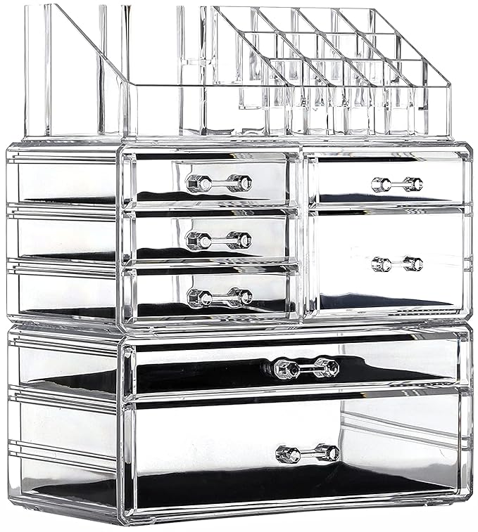 Cq acrylic 3 Pack Clear Skincare Organizer for Vanity, Stackable 7 Drawers Make Up Organizer,Cute Cosmetic Organizer for Vani