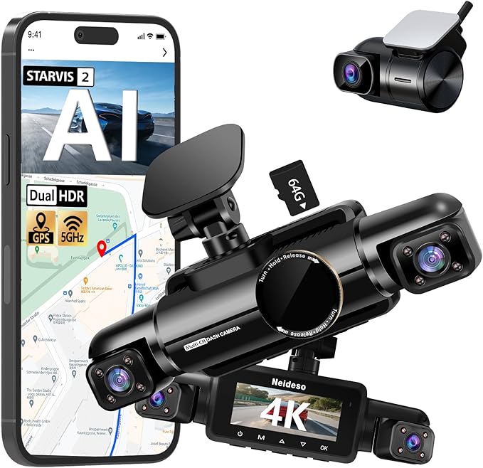 4K STARVIS 2 Dash Cam Front and Rear, 360° 4 Channel Dash Camera for Cars, Car Video Recorder with AI Driver Monitor System, 