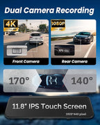 4K Rear View Mirror Camera with Carplay&Android Auto,12" Mirror Dash Cam Front and Rear with Voice Control for Cars&Trucks,Sm