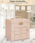 AKOZLIN 4-Tier Jewelry Box Leather Jewelry Storage Organizer with 3 Drawers Lockable for Women Girls Ring Necklace Earring Br