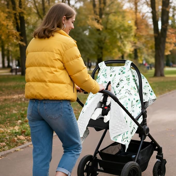 Rquite Car Seat Cover Baby, Carseat Covers Baby Girl, Winter Infant Car Seat Cover, Warm Minky Car Seat Canopy, Baby Carrier 