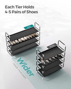 SONGMICS 4-Tier Shoe Rack, Shoe Storage for Hallway Closet, Slim and Space-Saving, Metal Frame, Non-Woven Fabric Shelves, Bla