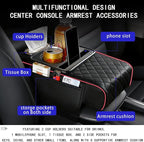 Car Armrest Cushion, Car Center Console Cover, Leather Armrest Cover for Car, Universal Middle Console Cushion with Storage Box, Cup Holder, Phone Slot, Waterproof Interior Accessories (black-red)