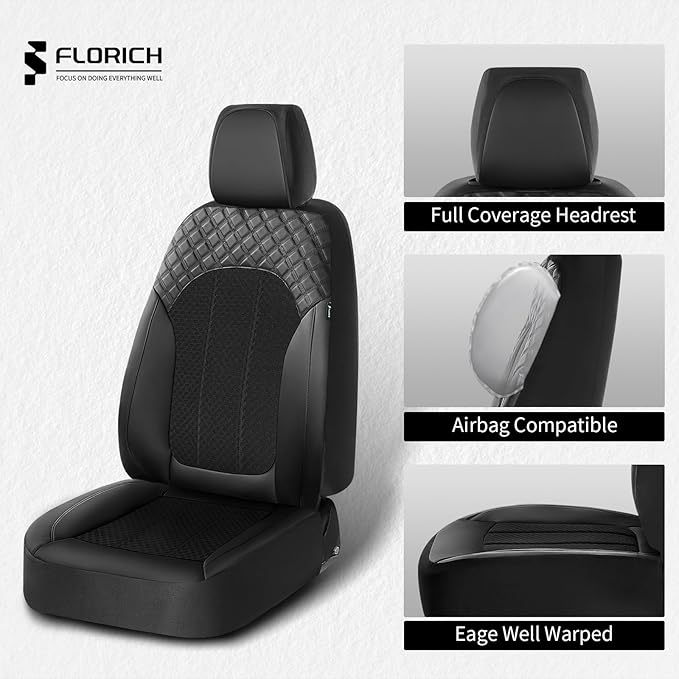 FLORICH Car Seat Covers 5 Seats Automotive Seat Covers Full Set Leather Air Mesh Seat Cover Breathable Seat Protector Interio