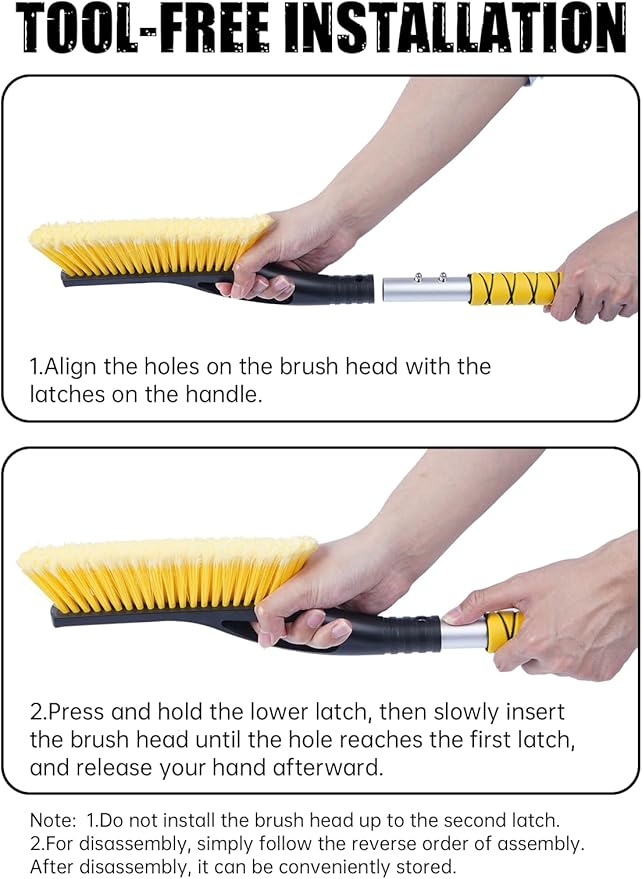 MIKKUPPA 27'' Snow Brush and Ice Scrapers for Car Windshield - Detachable Windshield Scraper, Snow Removal Tool with Ergonomic Foam Grip for Cars, Trucks, SUVs (Yellow, 2 Pack)