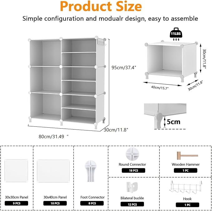 AWTATOS 6 Cube Closet Organizer Storage Shelves Portable Clothes Organizers and Storage Stackable Cubby Shelving for Closet B