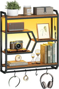 HOOBRO 27.5" Floating Shelf with LED Lights, Gaming LED Wall Mounted Shelf with Hanging Rod & 4 S-Hooks, 4-Tier Hanging Displ