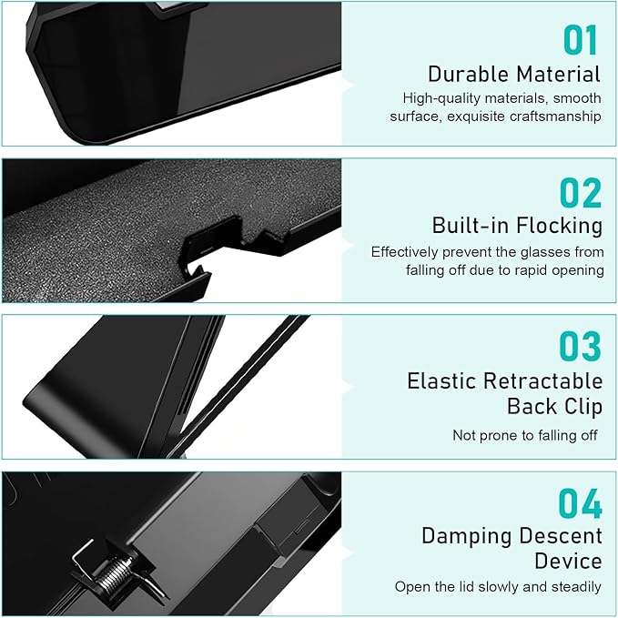 Car Sun Visor Sunglass Box, Car Visor Clip ABS Eyeglasses Storage, Universal Auto Sunvisor Accessories Organizer Box for Most Vehicles, Trucks, SUVs (Black)
