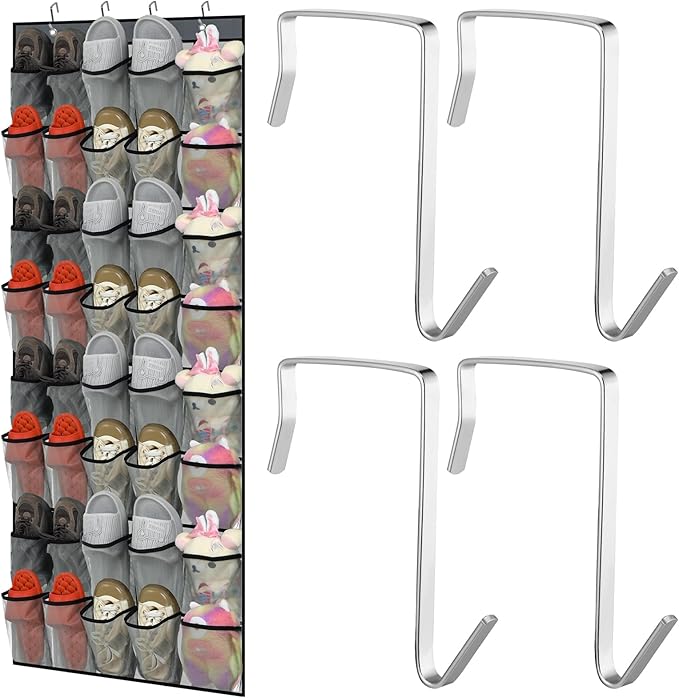Windyun 40 Over The Door Shoe Organizer, Large Mesh Pocket Hanging Shoe Rack Hanger Large Capacity Gray Behind The Door Stora